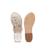 Saint Fleur Multi Stone Embellished Tan Leather Flats