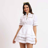 Saint Womens White Solid Cotton Short Dress