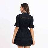 Saint Womens Black Solid Cotton Short Dress