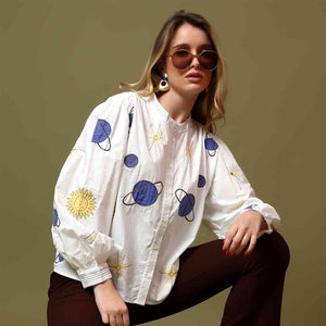 Saint Womens White Applique Cotton Shirt