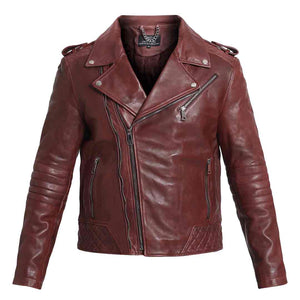 Saint Fabio Men Burgundy Leather Biker Style Jackets