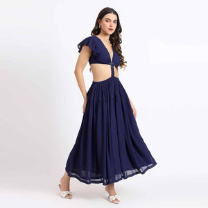 Saint Womens Blue Cut-Out Waist Maxi Dress