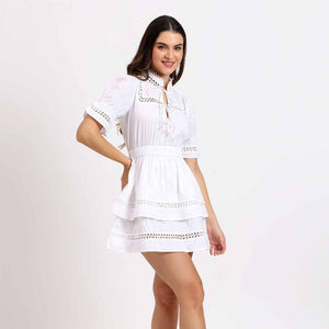 Saint Womens White Solid Cotton Short Dress