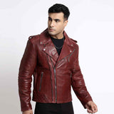 Saint Fabio Men Burgundy Leather Biker Style Jackets
