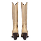 Saint Prune Natural Leather Calf Length Block Heel Boots