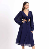 Saint Womens Front Knot Blue Midi Dress