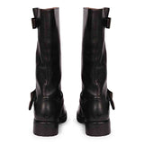 Saint Adette Buckle Decor Black Leather Calf Length Boots