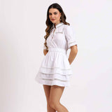 Saint Womens White Solid Cotton Short Dress
