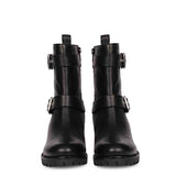 Saint Erika Double Buckle Black Leather High Ankle Boots