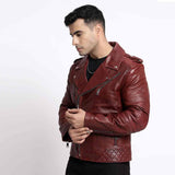 Saint Fabio Men Burgundy Leather Biker Style Jackets
