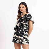 Saint Womens Printed Black Cotton Linen Playsuit Dress