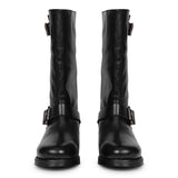 Saint Adette Buckle Decor Black Leather Calf Length Boots