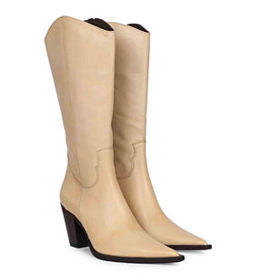 Saint Prune Natural Leather Calf Length Block Heel Boots