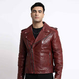 Saint Fabio Men Burgundy Leather Biker Style Jackets