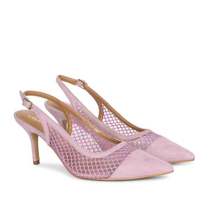 Saint Katy Lilac Leather & Premium Net Slingback Pumps