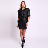 Saint Vera Metal Studded Fringed Leather Short Jacket