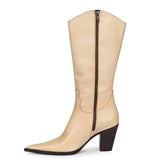 Saint Prune Natural Leather Calf Length Block Heel Boots