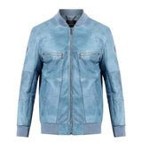 Saint Jenson Blue Leather Men's Bomber Jackets