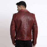 Saint Fabio Men Burgundy Leather Biker Style Jackets