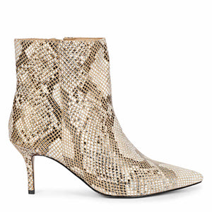 Trendy snake print ankle boots with kitten heels by Saint Lottie.