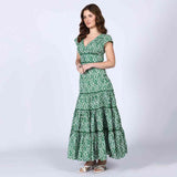 Saint Womens Green Tiered Cotton Voil Maxi Dress