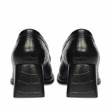 Saint Viviana Croc Embossed Black Leather Moccasins