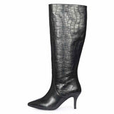 Saint Adella Croc Embossed Black Leather Long Boots