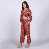 Saint Womens Orange Floral Cotton Poplin Co-ord Set