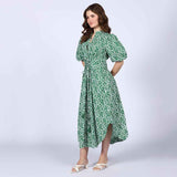 Saint Womens Green Floral Print Cotton Dress