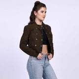 Saint Alora Olive Suede Leather Women Collar Jackets
