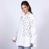 Saint Womens White Cotton Rhinestone Shirt