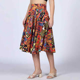 Saint Womens Multi Cotton Printed Pleated Skirt
