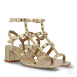 Saint Angela Platin Leather Metal Studded Block Heels