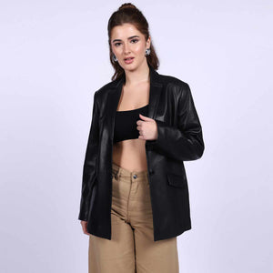 Saint Irida Women Black Leather Blazer