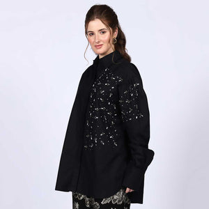 Saint Womens Black Cotton Rhinestone Shirt