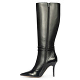 Saint Rey Buckle Decor Black Leather Long Boots