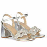 Saint Celeste Knot Embellished Silver Metallic Leather Heels