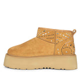Saint Eislyn Studded Tan Suede Leather Platform Boots