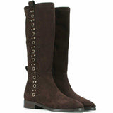 Saint Marlowe Eyelets Brown Stretch Suede Long Boots