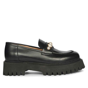 Saint Fearl Pearl Studs Black Leather Moccasins
