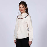 Saint Womens Off-White Cotton Poplin Stripe Top