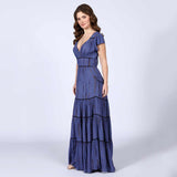 Saint Womens Indigo Tiered Viscose Maxi Dress