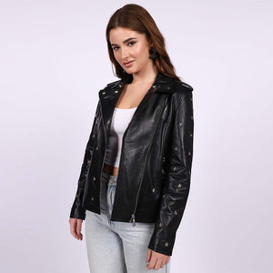 Saint Neve Black Leather Women Collar Jackets