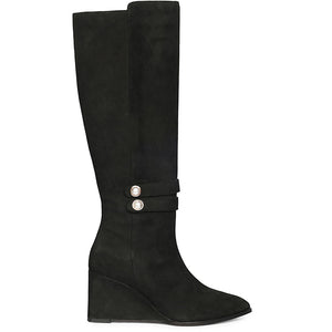 Saint Rosabel Black Suede Leather Wedge Long Boots