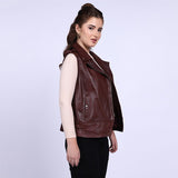 Saint Micaela Burgundy Leather Women Collar Jackets