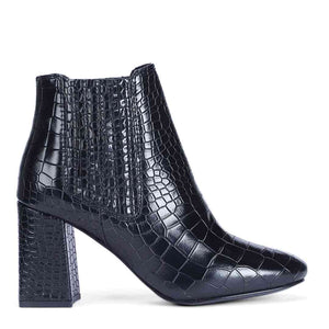 Saint Edwina Black Croc Embossed Vegan Leather Ankle Boots
