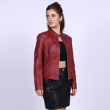 Saint Edwina Burgundy Leather Women Cafe Racer Jackets