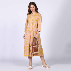 Saint Womens Yellow Multicolour Tiered Cotton Maxi Dress