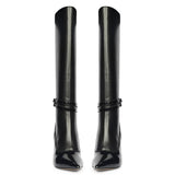 Saint Rey Buckle Decor Black Leather Long Boots