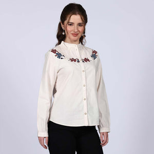 Saint Womens Off-White Cotton Poplin Stripe Top